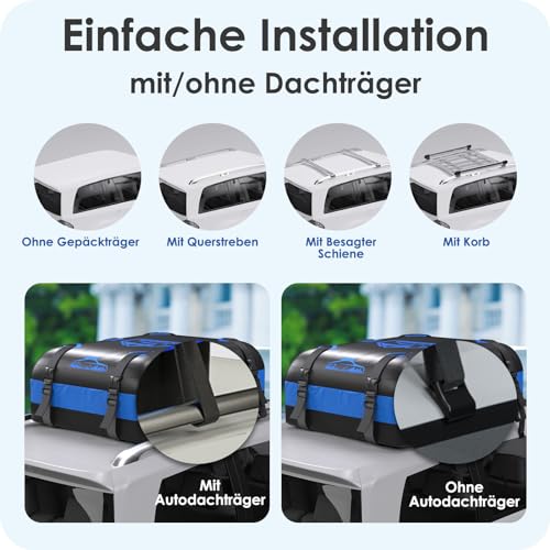 Dachbox Faltbar 20 Cubic/566 L, 700D Wasserdicht Dachbox Auto, Dachbox mit Anti-Rutsch-Matte und 10 Schwerlastgurten, Faltbare Weich Dachtasche Auto für Autos mit/ohne Gepäckträger(Blau) – Bild 4