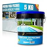 Snappy blue Pintura para Piscinas Al Agua Antialgas BLANCO, 5 Litros Alta Resistencia Rayos UV Cemento, Hormigón Secado Rápido Aplicación Sencilla