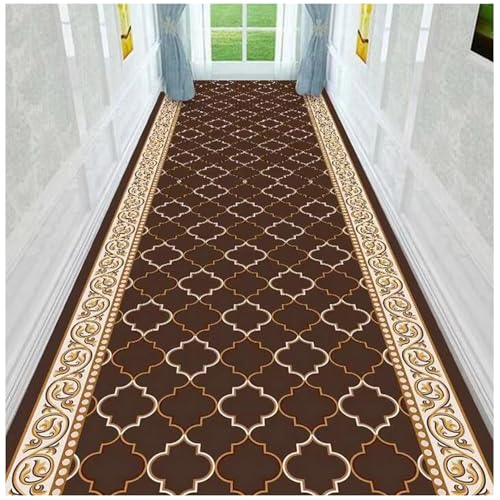 Alfombra pasillera antideslizante con patrón geométrico y base de seguridad 2