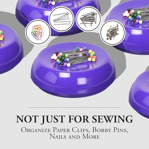 Image of Grabbit Magnetic Sewing Pincushion with 50 Plastic Head Pins - Magnet Pin Organizer for Quilting, Embroidery, Needles, Bobby Pins, & Craft Storage, Purple