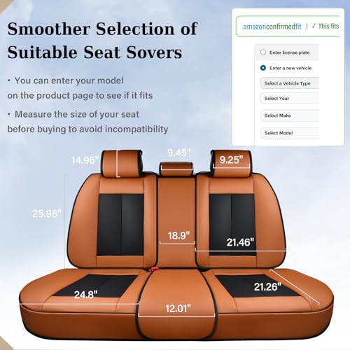 Image of Coverado Seat Covers, Rear Car Seat Covers, Waterproof Back Seat Cover for Car Seat Protector for Kids & Dogs, Faux Leather Seat Covers for Cars Seat Cushions Universal Fit for Most Cars, Brown&Black