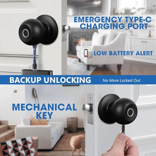Nrqyon Smart Keyless Entry Door Lock - Fingerprint Door Lock With App Control, Biometric Fingerprint Door Knob With Auto Lock & Key thumb #5