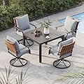 Grand patio 5-Piece Outdoor Dining Set, 4 Leather-Look Wicker Swivel Patio Chairs & 1 Expandable Dining Table, Black