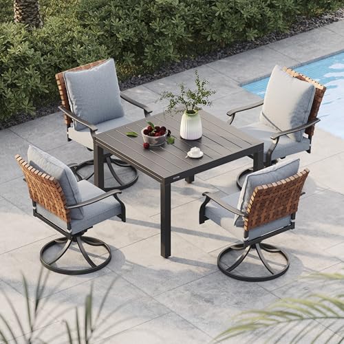 Image of Grand patio 5-Piece Outdoor Dining Set, 4 Leather-Look Wicker Swivel Patio Chairs & 1 Expandable Dining Table, Black