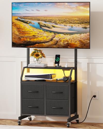 Rolling TV Stand with Mount & 4 Fabric Drawers -