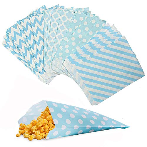 Amaoma Bolsas Papel Caramelos Bolsas Papel Kraft Pequeñas Bolsa Regalo para Navidad Boda Cumpleaños Comida Caramelos Dulces Galletas Calendario de Adviento 13 x 18cm Azul 100 Piezas 4 Estilos