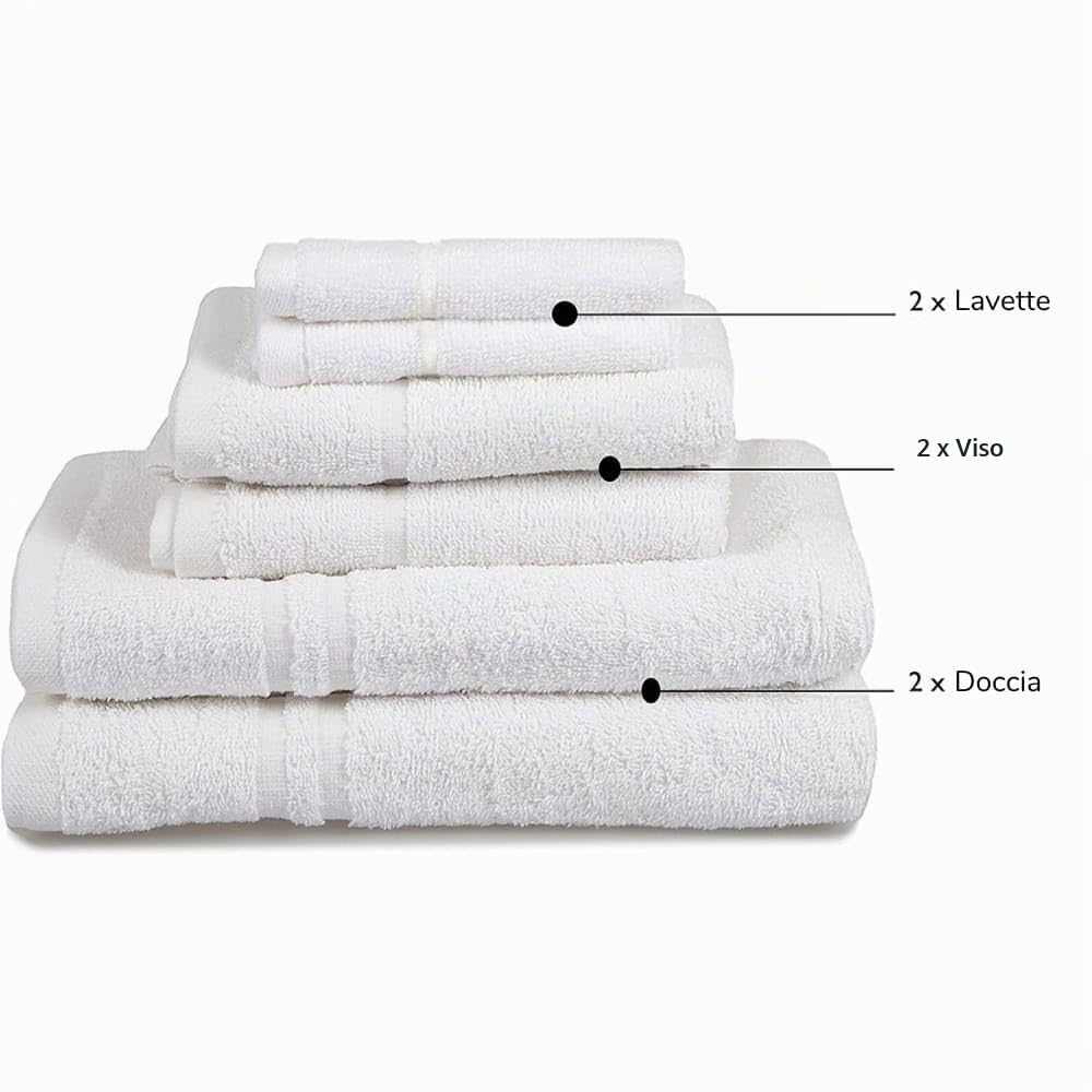 Generico 6 PEZZI Set Asciugamani Bagno Bianchi, Hotel, Cotone, 2 Telo Doccia 100x150cm + 2 Asciugamani 60x110cm + 2 Asciugamani Ospiti 40x60cm, ADATTI casa, hotel, SPA, dormitorio.