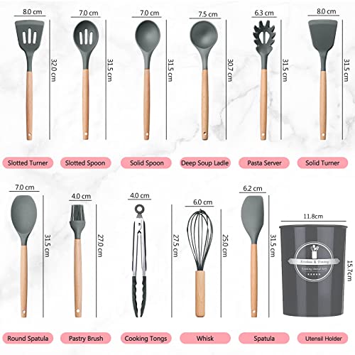Utensilios-Cocina-de-Silicona-Comfook-Set-de-12-Juego-de-utensilios-de-cocina-de-silicona-Antiadherente-con-Mango-de-Madera-para-Utensiliosresistente-al-calorsin-BPA-antiaranazosgris-claro