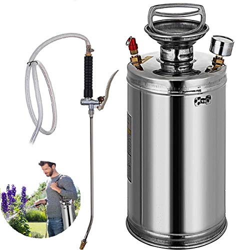 INWAVE Stainless Steel Sprayer, 1.5 Gallon - Steel Hand-Pump Sprayer, with 3.3-inch Reinforced Hose - Garden Sprayer for Home, Gardening, Ground Cleaning(1.5 Gallon)