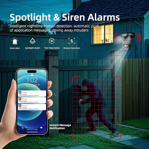 GUDFIDELIO 4-Lens Security Cameras Wireless Outdoor & Indoor, 8MP HD Image, 360° PTZ Coverage, WiFi App Remote, 2-Way Audio, Full Color Night Vision, AI Motion Detecting & Tracking