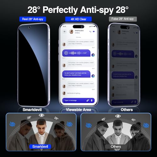 Image of SMARTDEVIL (2+2 Pack Privacy Screen Protector for iPhone 17 with 2 Camera Lens Protectors, 28 Anti-Spy 9H Tempered Glass, Anti-Scratch, SmartPull Frame Bubble-Free Easy Install, Case-Friendly