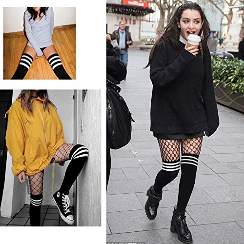 Image of DRESHOW 6 Pairs High Thigh Socks Striped Over Knee Thin Tights Long Stocking for Women Leg Warmer