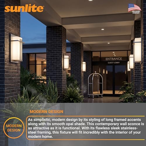 Image of Sunlite 46091 Decorative Square Wall Sconce Light Fixture, A19 Bulb, E26 Socket, 60 Watts Max, Indoor, Opal Shade, Stainless Steel Frame, Bathrooms, Hallways & Entryways