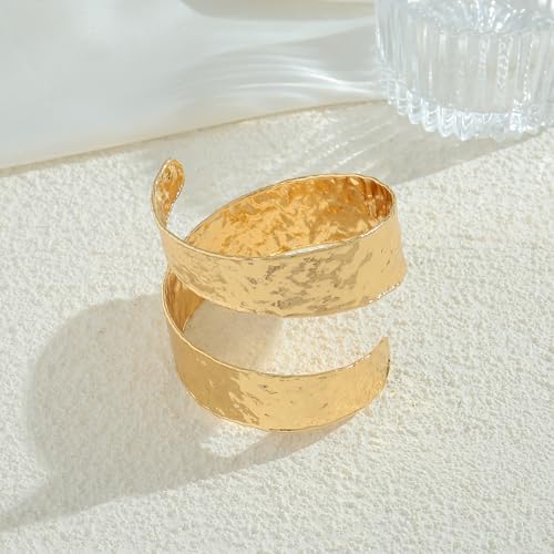 Chunky Gold Arm Cuff Bracelets for Women Wide Hammered Open Cuffs Bangle Bracelets Statement Vintage Upper Arm Cuff Jewelry3