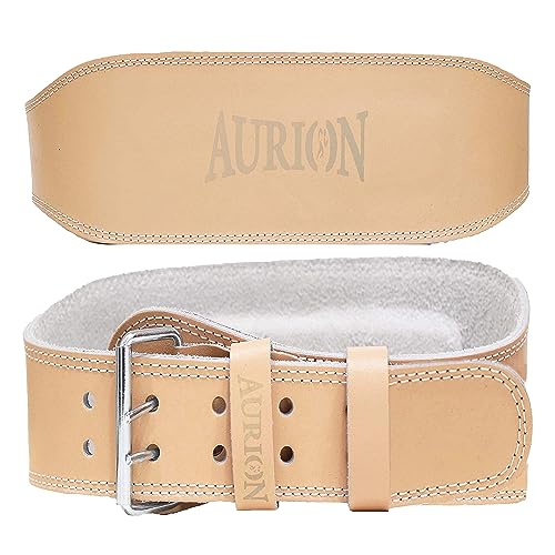Image of Aurion by 10Club Leather Gym Belt for Weight Lifting - XL Tan Dead Lift Belt with Padded Back Support for Men - Premium Gym Belt for Enhanced Stability and Comfort in Workouts