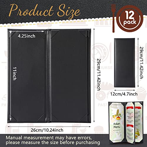 12 Pieces Black Menu Covers Waterproof Restaurant Cafe Bar Pu Leather 4 View Fold Menu Book With Angled Corners For Wine Drinks Cafes List Covers Set, 4.25 X 11 Inches #TOP1