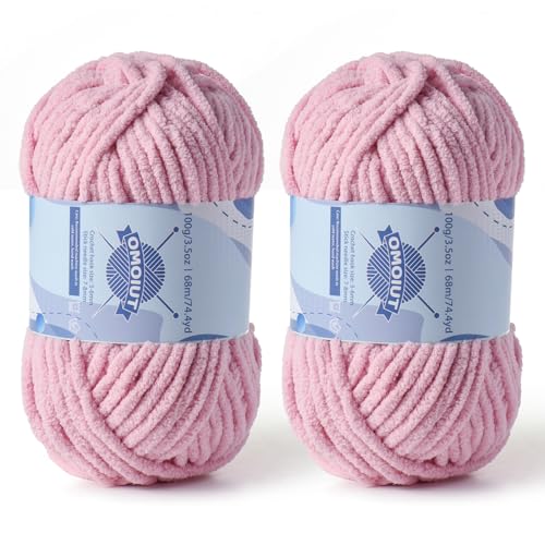 Image of 2 Pack Chunky Chenille Yarn for Crocheting, Baby Yarn for Crocheting Soft Blankets, Bulky Yarns for Crochet Amigurumi, 200g (148.7yds) Fluffy Velvet Yarns for Hand Knitting (2 Pale Pink)