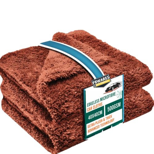 Image of F8WARES Microfiber Cloth for Car - Absorbent Car Cleaning Cloth Edgeless 550 GSM 40X40 cm - Micro Fiber Cloth for Car Cleaning - Car Washing Clothes Microfiber Towel (Brown, Pack of 2 (40x40cm))