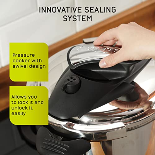 Universal 4.2 Quart / 4 Liter Stainless Steel Easy Use Pressure Cooker + Extra Glass Lid thumb #6