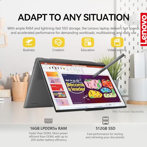 Image of Lenovo Yoga 7i 2 in 1 Laptop Touchscreen, 16 inch FHD+ 360 Foldable Touch Screen Convertible, Intel Core Ultra 7, 16GB DDR5 RAM 1TB SSD, Windows 11|Backlit|Fingerprint|YGYTEaccessory