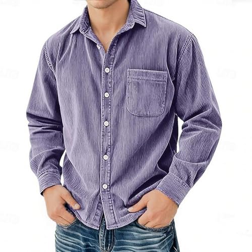 Chemise en velours côtelé homme décontractée à manches longues unie