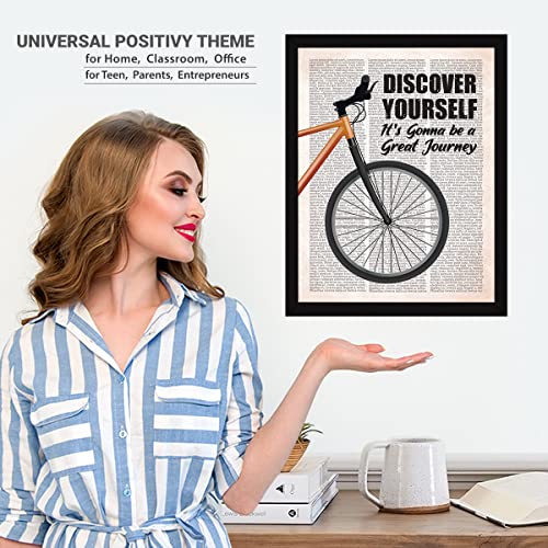 Image of Chaka Chaundh - Motivational Quotes frames - Framed posters - Quotes frames for OFFICE, STUDENT, ENTREPRENEUR - Quotes wall frames - Cycle Posters with frame (Discover Yourself - Vintage Newspaper)