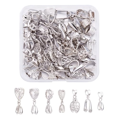 PandaHall 48 piezas de latón para picar hielo de pincha de alianzas de estilos mixtos, collar con cierre de pellizco para hacer joyas y collares, platino