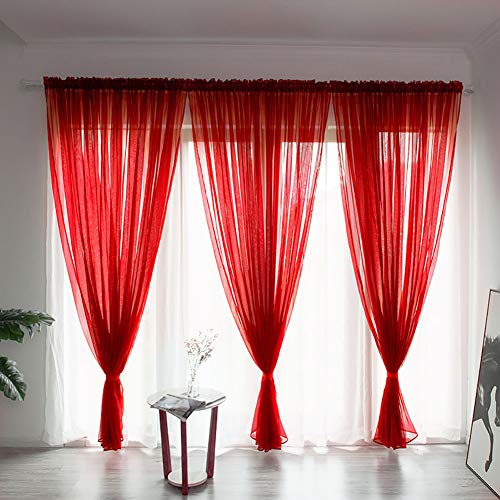 BOYOUTH Rideaux en voile de couleur unie, avec passe-tringle en mousseline pour la chambre, le salon, l'hôtel, grand rouge, 1 panneau, 99 x 198 cm