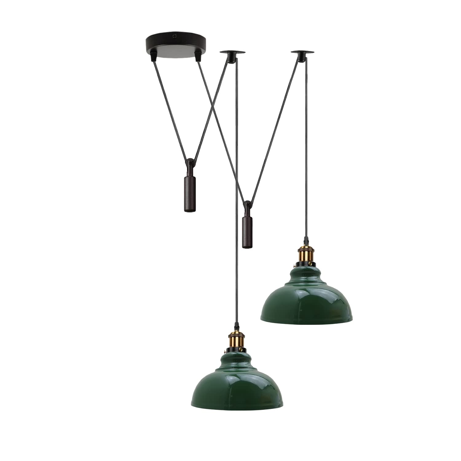 LEDSone 2 Head Ceiling Pendant Spider Light, 29cm Metal Light Shade, Adjustable 195cm Cord, Vintage Edison 60w E27 Bulb Base, Industrial Retro Lighting, Island Lamp for Dinner Room Kitchen, Green