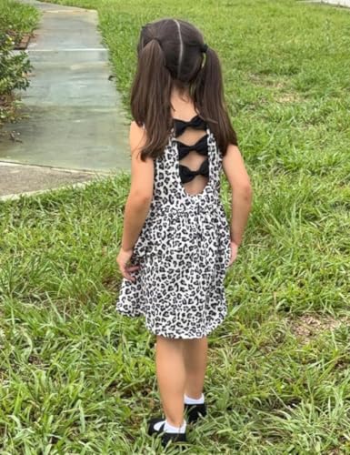 Popshion Toddler Summer Dresses for Girls Leopard Print Dress Back Bowknot Dress Dinosaur Clothes Kids Sleeveless Sundress4