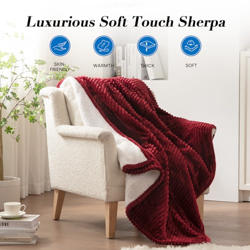 Westinghouse Heated Throw Blanket, Soft Flannel Sherpa Electric Blanket with 6 Heating Levels & 2-10 Hours Auto Shut Off, Fast Heating & ETL Certification, 50x60 Inch, Red