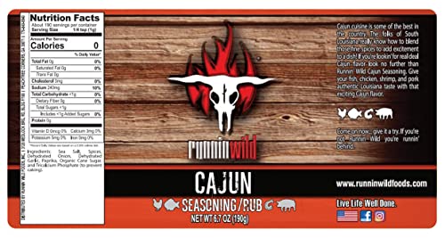 Image of Gourmet Cajun Seasoning | No Artificial Flavors, No MSG added | Premium Cajun Rub for Chicken, Fish, Shrimp and Pork | Runnin Wild Foods, 6.7 ounces