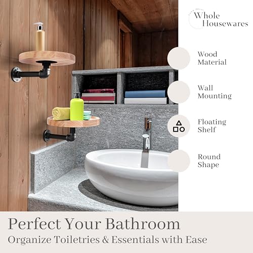 Whole-HOUSEWARES-Pipe-Shelf-with-Round-Floating-Shelves-Set-of-2-Rustic-Industrial-Style-with-Metal-Pipe-Brackets-71-x-33-Inches-Stylish-Wall-Mounted-Storage-for-Home-Decor Whole HOUSEWARES Pipe Shelf with Round Floating Shelves Set of 2 Rustic Industrial Style with Metal Pipe Brackets 71 x 33 Inches Stylish Wall Mounted Storage for Home Decor
