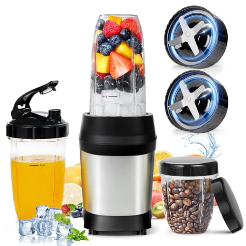 1200w Smoothie Blender – Personal Blender for Frozen Fruit & Ice Crush with 2 Sharp 6-Fin Blades, Portable Smoothie Blenders with 14oz, 24oz, 29oz Easy Go Cups for Nutritious Juices,Silver