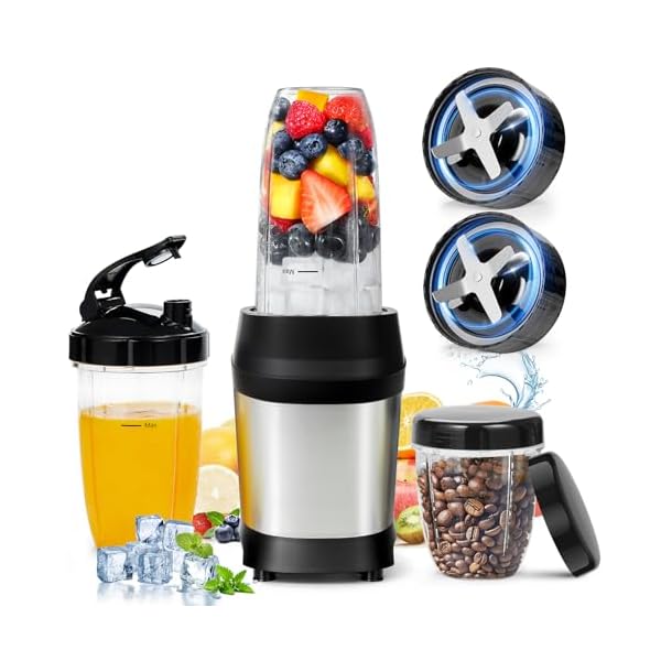 1200w Smoothie Blender – Personal Blender for Frozen Fruit & Ice Crush with 2 Sharp 6-Fin Blades, Portable Smoothie Blenders with 14oz, 24oz, 29oz Easy Go Cups for Nutritious Juices,Silver