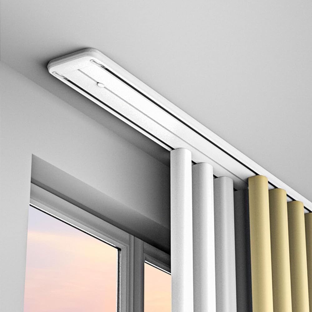Générique Système de Tringle à Rideaux, Tringle Double Robuste à Fixation Plafond - Fonctionnement Silencieux pour séparation de pièces Salon et Chambre - Longueur : 2 m,
