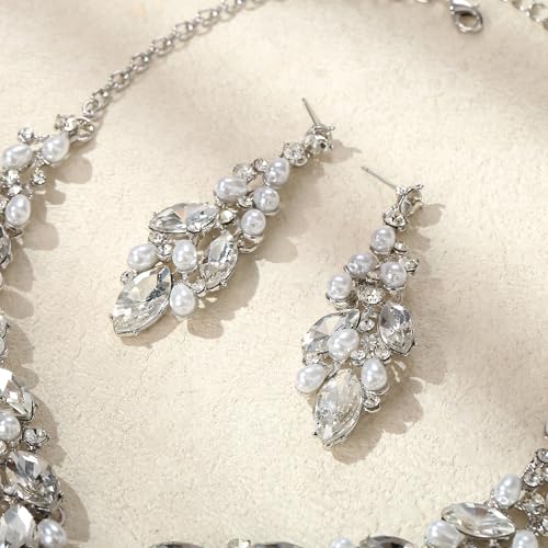 Juego de joyas de novia con cristal brillante y hojas 6