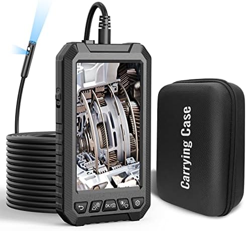 Dual Lens Borescope,HantSkop 5" IPS Screen Endoscope Inspection Camera,IP67 Waterproof with 7 LED Lights and 32GB Card,16.5 FT Detachable Semi-Rigid Cable Industrial Endoscope Camera-1.5X Zoom