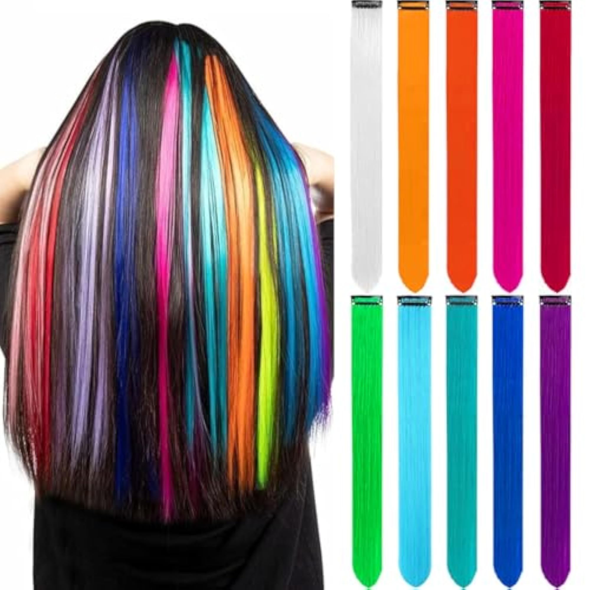 Long Straight Color Hair Streak Extensions for Kids