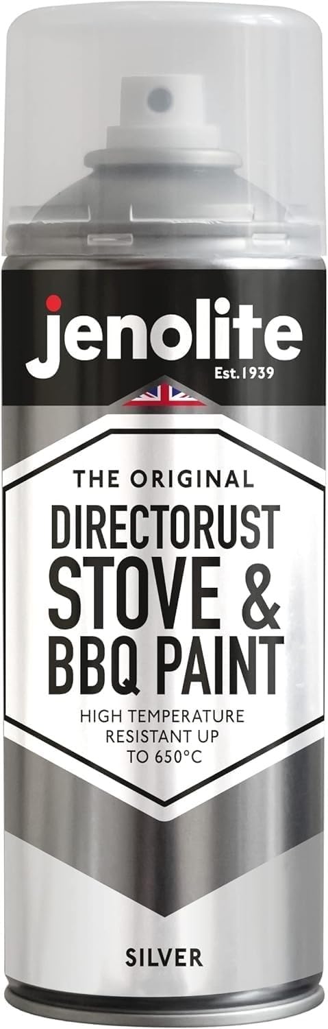 JENOLITE Directorust Pintura en aerosol para barbacoa y estufa | PLATA | Resistente a temperaturas muy altas hasta 650°C | Barbacoas, estufas, chimeneas, automoción | 400ml