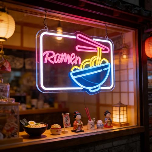 Image of Ramen Neon Sign for Wall Decor, Dimmable LED Light Up Sign for Resturant Dining Shop Kitchen Home Bar, USB Powered Christmas Birthday Gifts Wall Art 16.53 x 11.81 inch