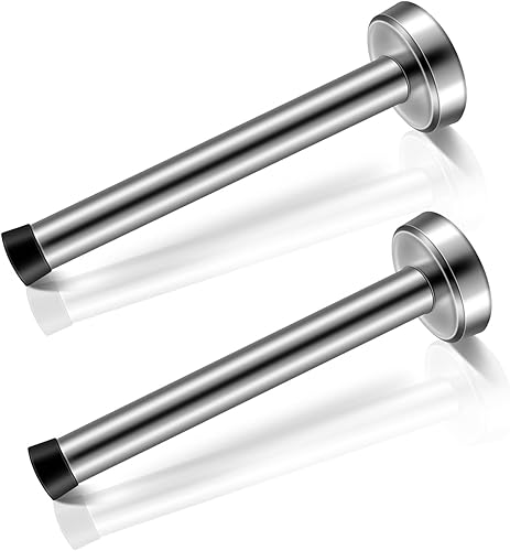 Tope de puerta, paquete de 2, tope de puerta largo, 6 pulgadas, grande, moderno, de metal cepillado, con punta de goma silenciosa, protector de