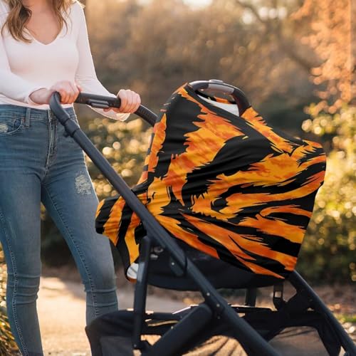 Image of Forchrinse Tiger Stripes Baby Car Seat Canopy for Boys Girls Car Seat Cover Soft Nursing Breastfeeding Cover for Mom