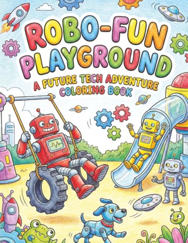 Robo-Fun Playground: A Future Tech Adventure Coloring Book for Kids Ages 4-10: Funny Robots, Gadgets, Gears, and Sci-Fi Scenes image 2