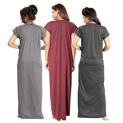 Image of Fabme Women's Polycotton Nursing Nightgown - Concealed Zip, Long, Textured Nighty for Maternity, Feeding