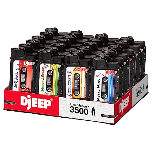 DJEEP Pocket Lighters, Limited Edition Collection Textured Metallic, Mixtape Style Unique Lighters, 24 Count Tray of Disposable Lighters