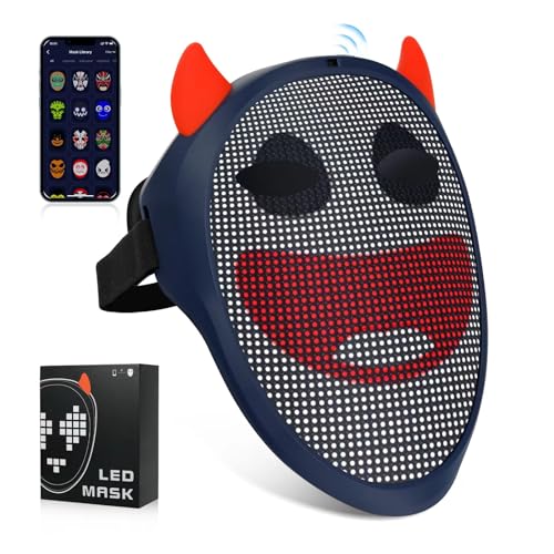 Digital Halloween Mask LED Light up Mask Smart Bluetooth App Control Scary Mask Programmable Rechargeable, Suitable for Halloween Party Carnival Cosplay, 2023 Upgrade