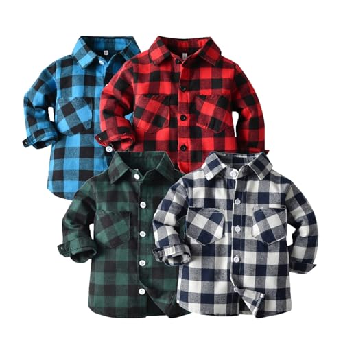 Kids Toddler Flannel Shirt Jacket Plaid Long Sleeve Lapel Button Down Shacket Baby Boys Girls Pocketed Shirt Top Youth2