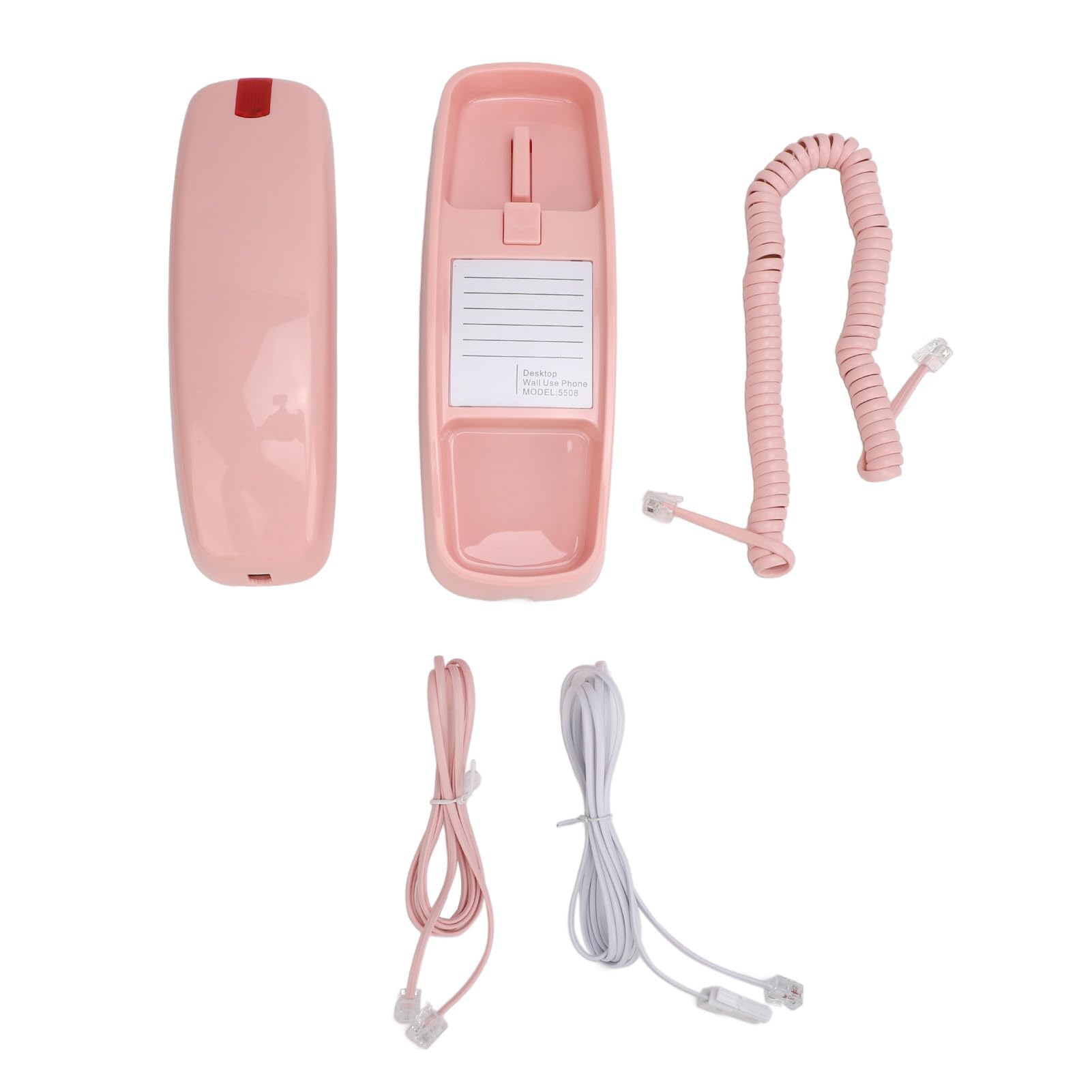 Schnurgebundenes Telefon, kein Wechselstrom Erforderlich, an der Wand Montierbares Festnetztelefon mit Großen Tasten für Senioren, Blinklicht, Lautstärkeregelung (Rosa)