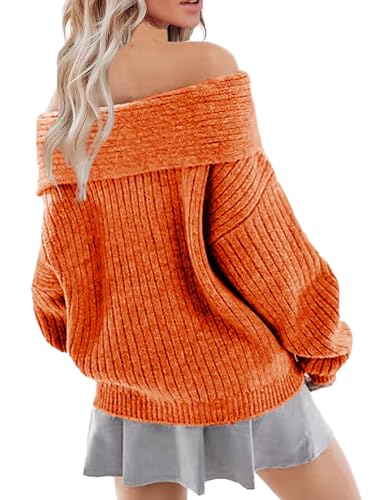 Women's 2025 Fall Oversized Off The Shoulder Sweaters Loose Long Sleeve Knit Pullover Tops2